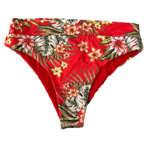 Banana Moon high waist red floral bikini bottoms moderate coverage XL cheeky